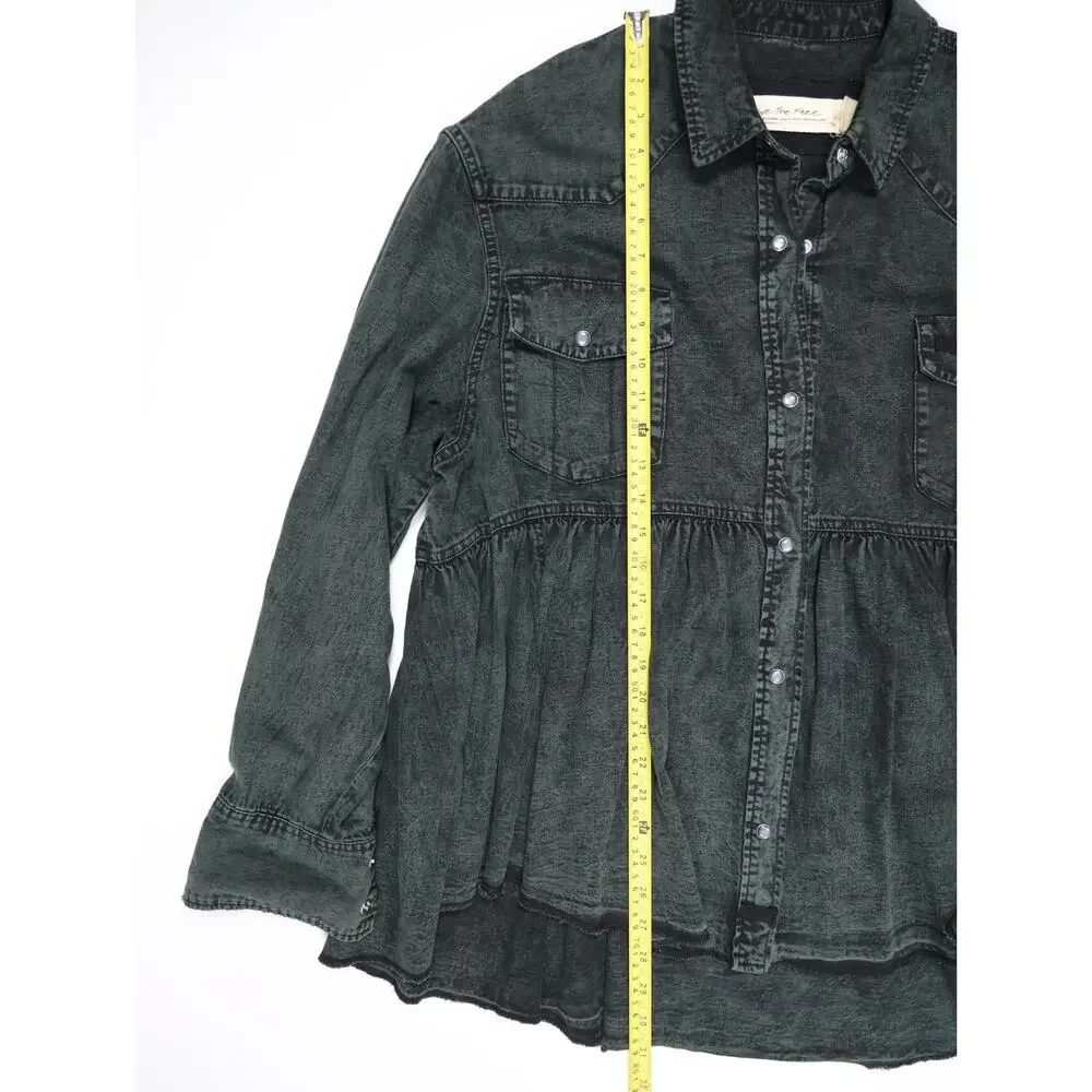 Free People We The Free Washed Black Oversized Peplum Denim Shacket Jacket XL